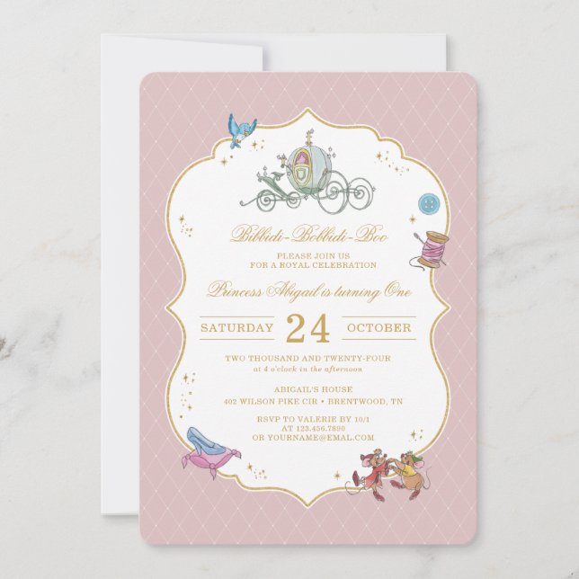 Invitation Princesse Cendrillon | Aquarelle Anniversaire (Devant)