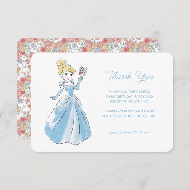 Invitation Princesse Cendrillon | Merci d'anniversaire floral (Devant / Derrière)