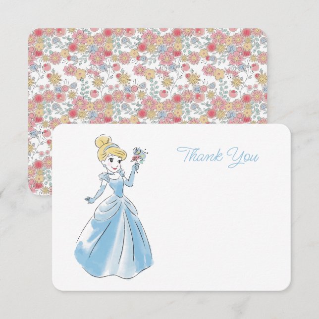 Invitation Princesse Cendrillon | Merci de Baby shower floral (Devant / Derrière)