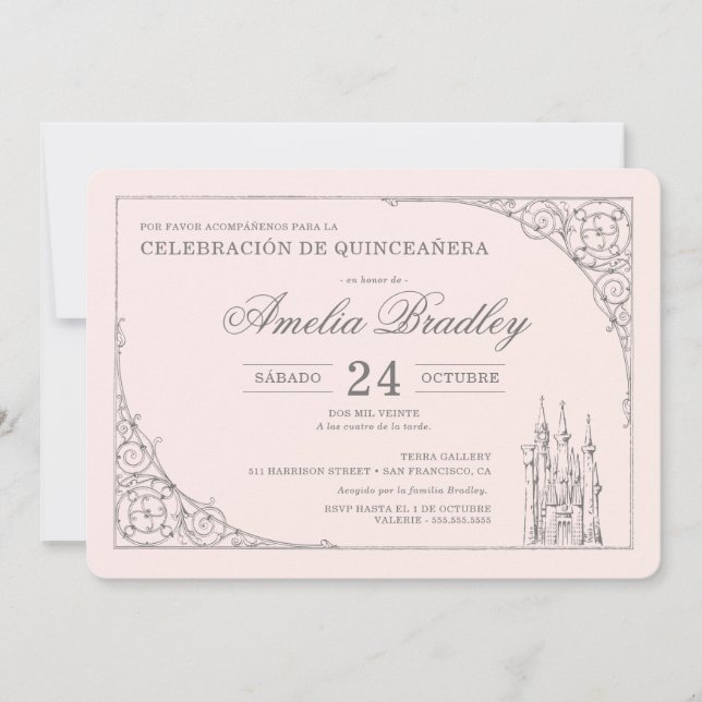 Invitation Princesse Château De Conte De Fées Quinceañera (Devant)