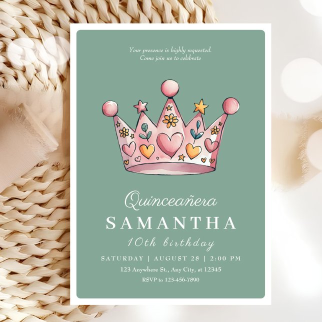Invitation Princesse Couronne rose 10e anniversaire de fille (Créateur téléchargé)