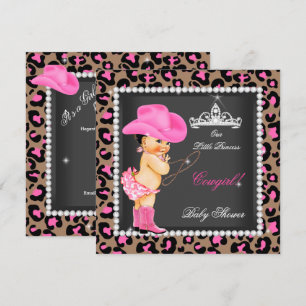 Invitation Princesse Cowgirl Baby shower rose Brown Brunette