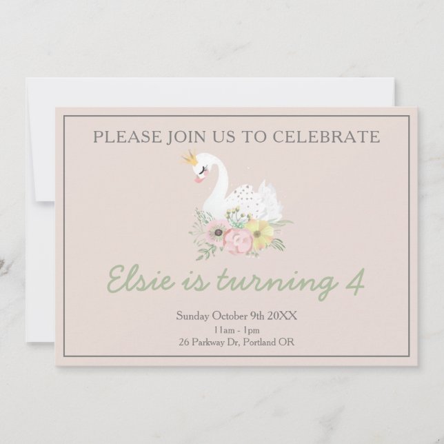 Invitation princesse cygne joli garçon rose (Devant)