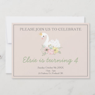 Invitation princesse cygne joli garçon rose