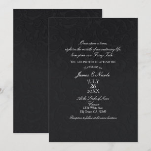Invitation Princesse Damask Noir Élégant Mariage Conte de Fée