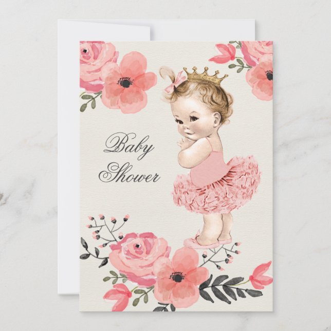 Invitation Princesse dans le Baby shower des fleurs d'aquarel (Devant)