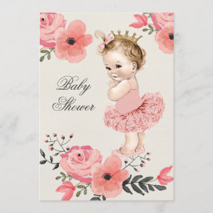Invitation Princesse dans le Baby shower des fleurs d'aquarel