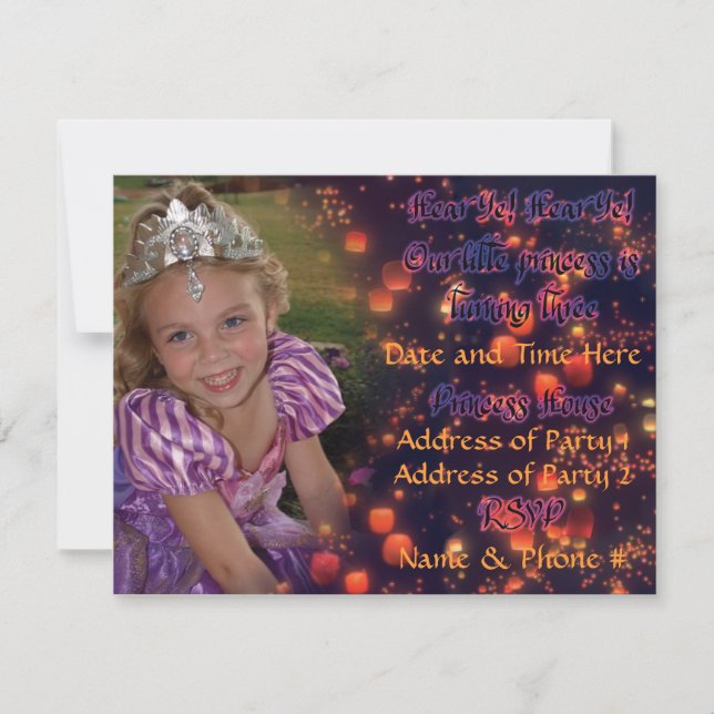Invitation Princesse de 3 ans Birthday Invites avec le dos (Devant)