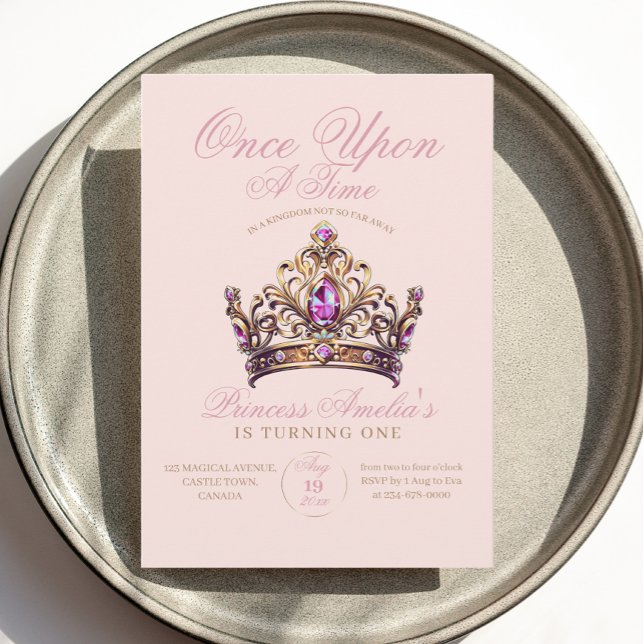 Invitation Princesse de la Couronne d'or rose Premier anniver (Créateur téléchargé)
