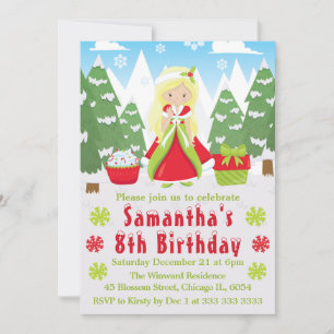Invitation Princesse de Noël blonde Scène d'hiver Anniversair