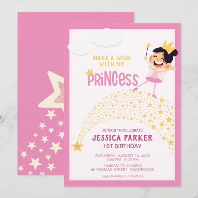Invitation Princesse des Étoiles, Des Vœux Magiques (Devant / Derrière)