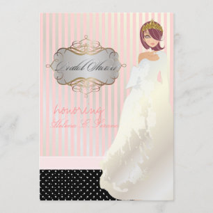 Invitation Princesse + diadème/rayures/petits pois/mariage