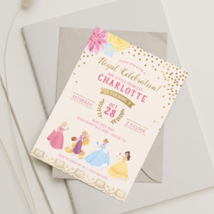 Invitation Princesse Disney Confettis dorés floraux
