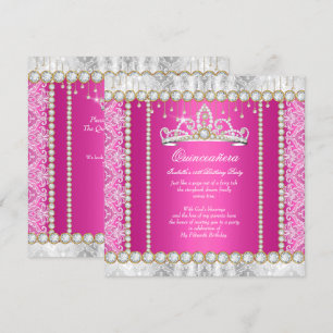 Invitation Princesse d'or rose Quinceanera Dentelle diamante
