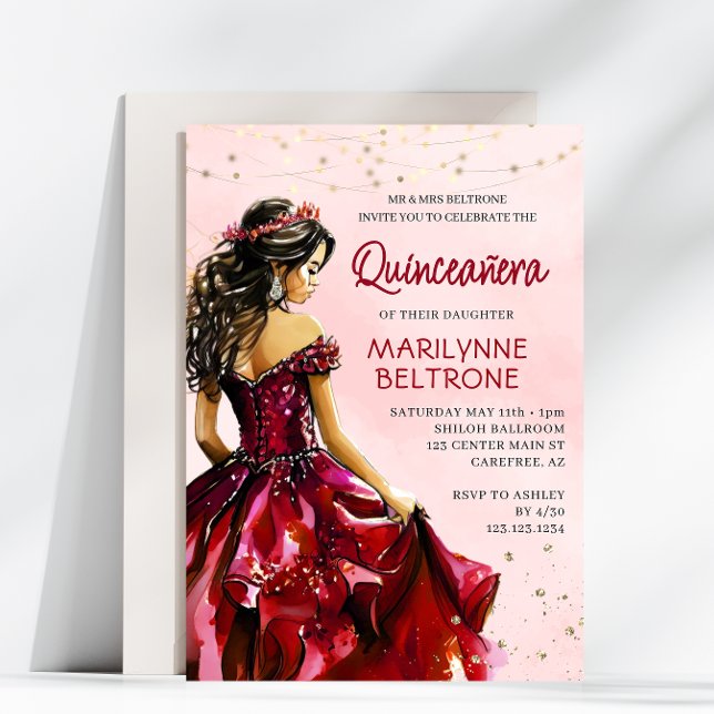 Invitation Princesse d'or Rouge Quinceañera (Créateur téléchargé)