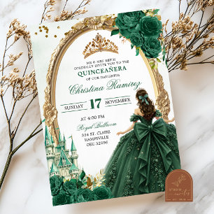 Invitation Princesse du Conte de Fées Vert Émeraude Quinceane