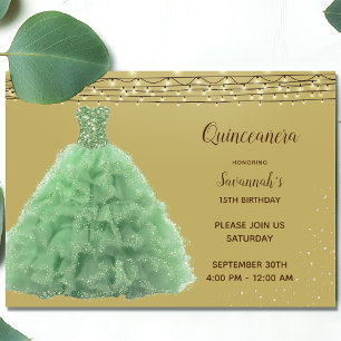 Invitation Princesse Emerald Gown Lights Quinceanera