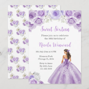 Invitation Princesse en Sweet sixteen de robe violet Dusty