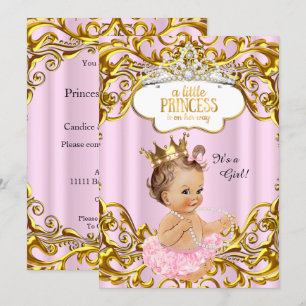 Invitation Princesse est en chemin Baby shower Pink Brunette