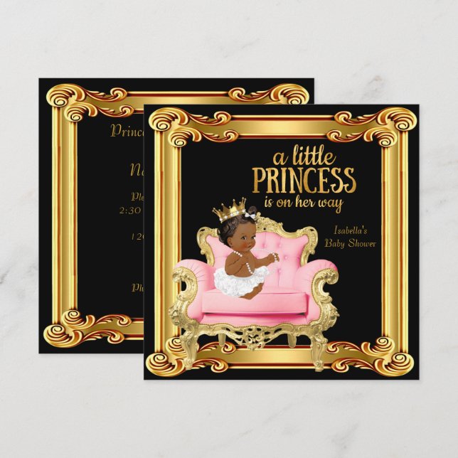 Invitation Princesse ethnique Baby shower Black Rose Gold Cha (Devant / Derrière)