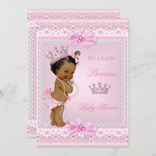 Invitation Princesse ethnique Baby shower fille perles roses 