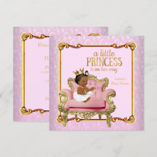 Invitation Princesse Ethnique Baby Shower Rose Chaise en Or