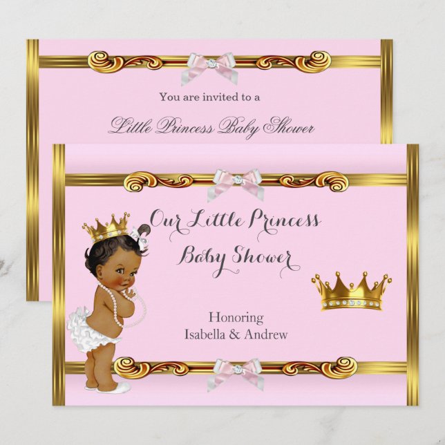 Invitation Princesse ethnique Baby shower Rose Gold Girl (Devant / Derrière)
