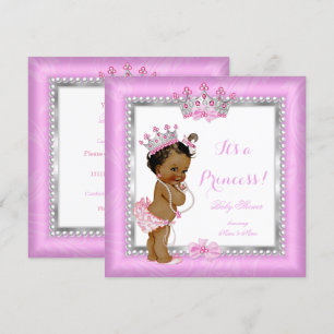 Invitation Princesse ethnique Baby shower rose perle d'argent