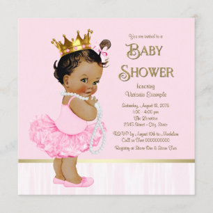 Invitation Princesse ethnique Ballerina Baby shower d'or rose