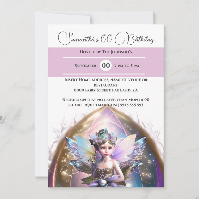 Invitation Princesse face ailes de parties scintillant magiqu (Devant)