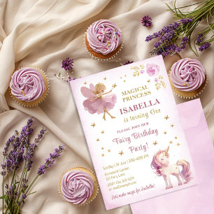 Invitation Princesse Fée Licorne Fille 1er Anniversaire
