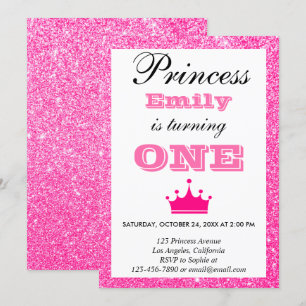 Invitation Princesse Féminine Rose Pailleté Premier Anniversa