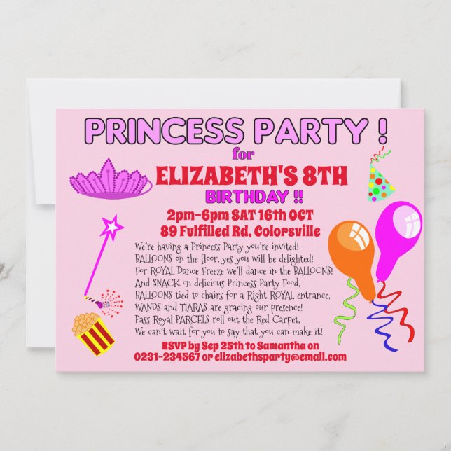 Invitation PRINCESSE fête d'anniversaire conte de  (Devant)