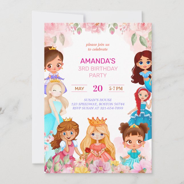 Invitation Princesse Fille Fête d'anniversaire 3e année Invit (Devant)