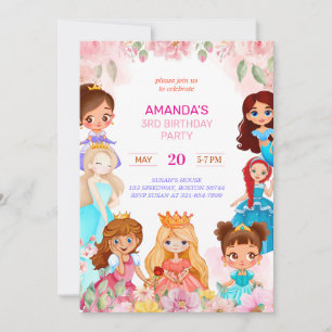 Invitation Princesse Fille Fête d'anniversaire 3e année Invit