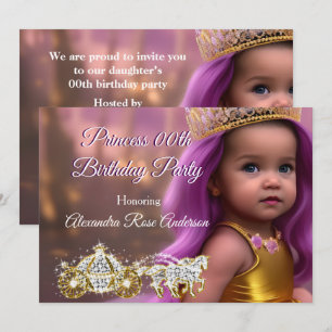 Invitation Princesse Fille Fête d'anniversaire Carriple or vi