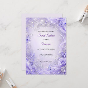 Invitation Princesse Fleurie Argent Violet Sweet 1