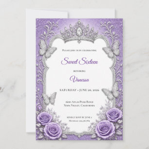 Invitation Princesse Fleurie Argent Violet Sweet 1