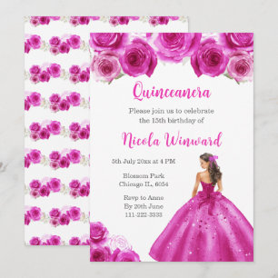 Invitation Princesse Florale en Robe Chaude Quinceanera