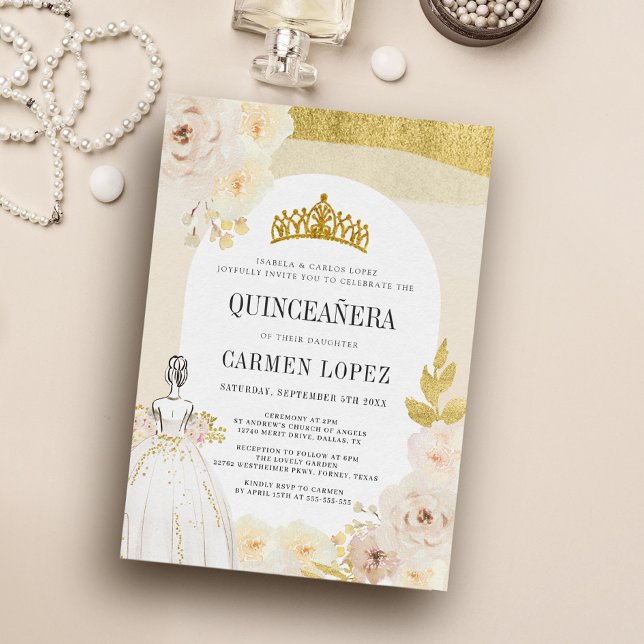 Invitation Princesse Florale Or Lumière Anniversaire Quincean (Créateur téléchargé)