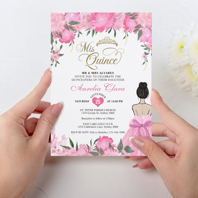 Invitation Princesse Florale rose pâle Mis Quince Quinceañera (Créateur téléchargé)