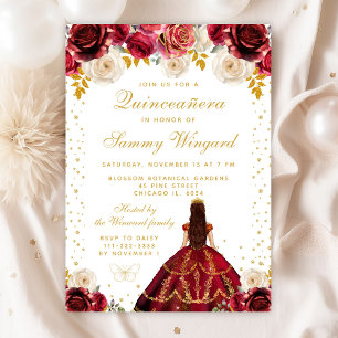 Invitation Princesse Florale Rouge Quinceañera