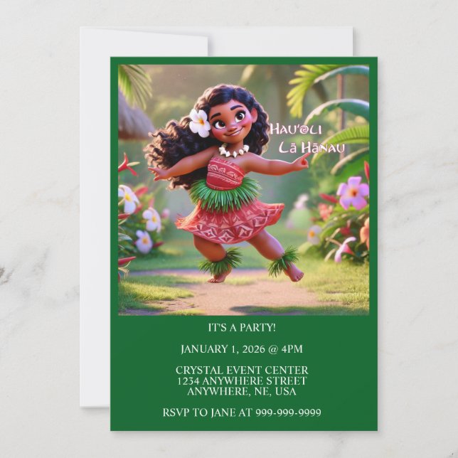 Invitation Princesse Hula joyeuse (Devant)