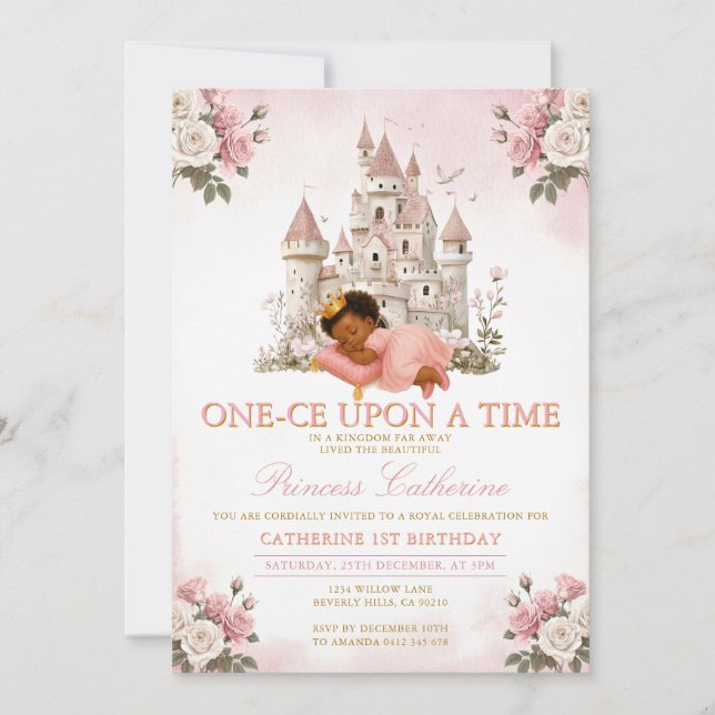 Invitation Princesse IL était une fois 1er anniversaire Châte (Devant)