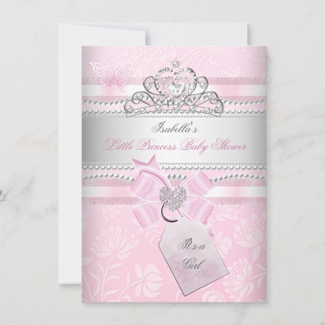 Invitation Princesse Joli Baby shower Fille Papillon Coeur (Devant)