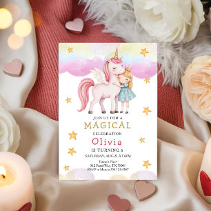 Invitation Princesse Licorne Arc-en-ciel Fête Anniversaire Co