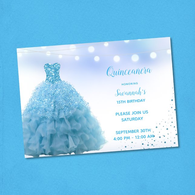 Invitation Princesse Lt Blue Gown Lights Quinceanera (Créateur téléchargé)