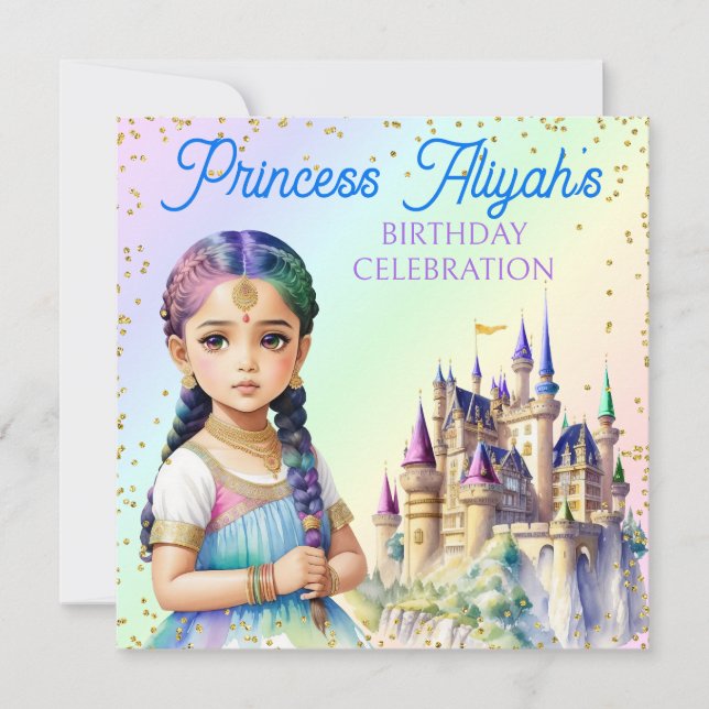 Invitation Princesse Magique du Château de Rêve aux Couleurs  (Devant)