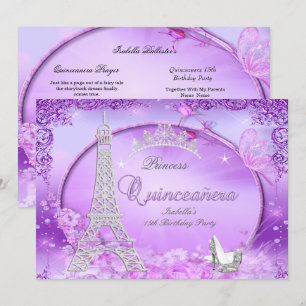 Invitation Princesse Magique Quinceanera Talons Hauts Violets