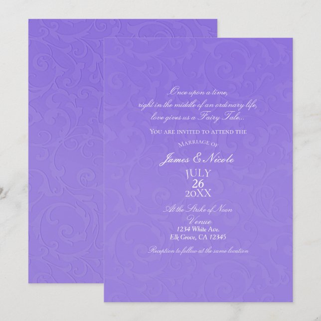 Invitation Princesse Mariage Élégant Livre de Contes Damassé  (Devant / Derrière)